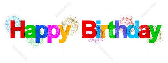 Happy birthday banner with colorful fireworks - vector