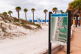 Clearwater Beach, Florida, USA 11/6/19 An informative map along the beach and walkway