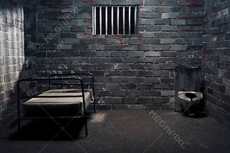 Dark prison cell at night