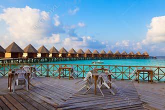 Empty terrace of restaurant and country house on w