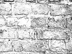 Distress old brick wall texture. Black and white grunge background. Vector illustration