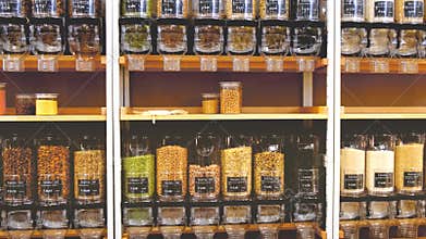 Bulk food store dispenser bins shelves sustainable zero waste eco friendly shop market