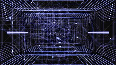 Slow Flying Inside Data Cyberspace. Abstract Concept of Digital Technologies