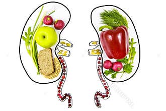 Food for the health and purification of the kidneys. Isolate on a white background