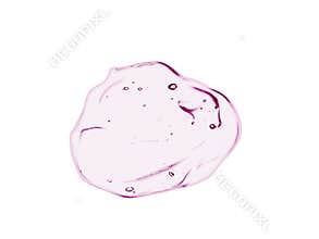 Serum texture. Clear cosmetic liquid gel with bubbles swatch isolated on white background. Pink transparent skincare product