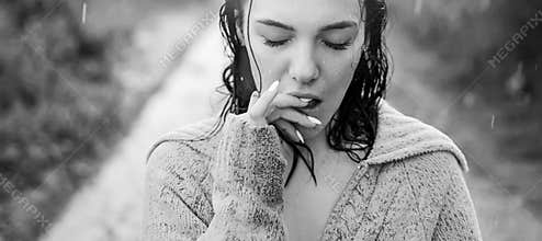 Love story. Sexy young wet woman. Love. Passion, beautiful girl. Woman in love.