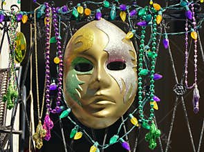 New Orleans, Louisiana, U.S.A - February 8, 2020 - A colorful Mardi Gras outdoor decoration