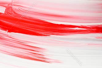 Expressive scarlet red and white stripe and wave of brush strokes of liquid paint as abstract background, texture.
