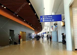 New Orleans, Louisiana, U.S.A - February 8, 2020 - The view of the hallway to the gates by Louis Armstrong airport