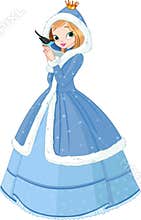 Beautiful winter princess with bird