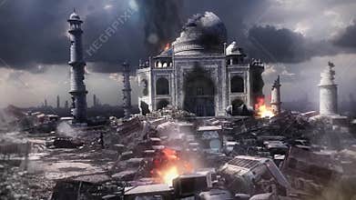 City Destroyed Taj Mahal End of the World Apocalypse War 3D Renderings Animations