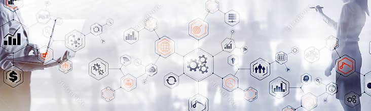 Abstract technology industrial Business process organisation structure website header banner.