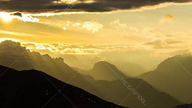 Autumn sunset in Dolomites mountains, Alps, Italy