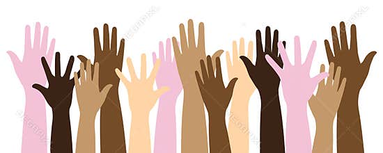 Multicolor raised hands