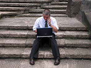 Working on rocks stairs