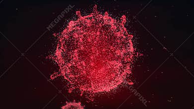 Close up influenza virus in blood vessel. Red abstract plexus wireframe Coronavirus background. Science and medical concept. Micro
