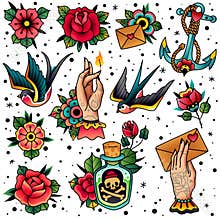 Old school traditional tattoo set