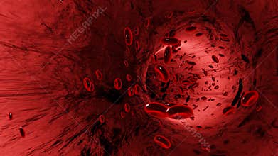 Movement  Red blood cells in an artery or  blood vessel