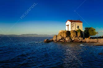 Wedding church at the seaside. Lesvos. Greece