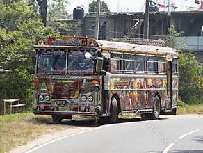 Nuwara Eliya, Sri Lanka: 03/21/2019:Colorful bus for public transport