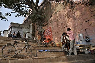 Cycle and saloon at varanasi