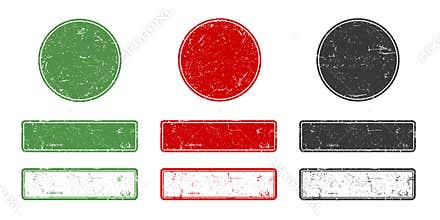 Rubber stamp set, Rount and rectangle green ecologic natural style on grunge retro stamp. Vintage old texture frame with
