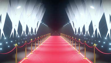 4k 3D red carpet, barriers with rope and stage lights animation