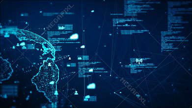 Technology network business connection and communication with people information. Earth element furnished by Nasa