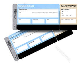 Two blank airline boarding pass tickets