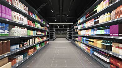 The supermarket is filled with groceries