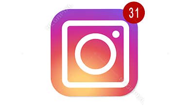 Instagram logo with counter of likes, followers. Instagram -most popular social network for photos, video content. 4K video