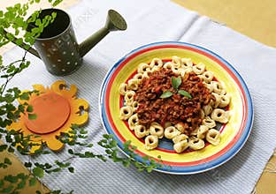 Tortellini pasta with beef, home cooked food