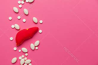 Treatment and prevention of the liver. Cirrhosis from alcohol and junk food. Cartoon concept