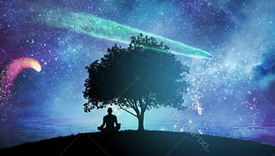 Yoga cosmic space meditation illustration