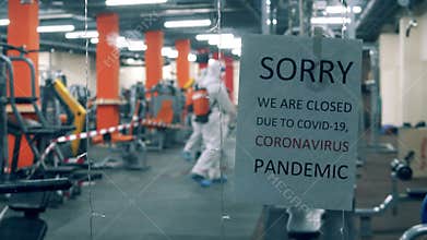 Closed fitness center is getting sanitized during quarantine