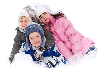 Happy Children Playing in Snow