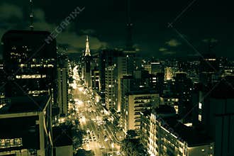 Paulista avenue, Sao Paulo cityscape, panoramic, night