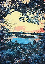 Landscape, graphic design and illustration, plants and Trees, clouds, sky