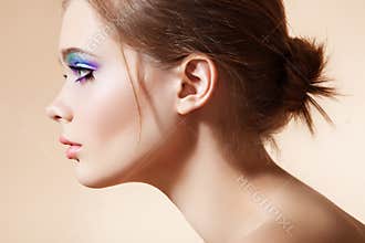 Beautiful profile face with bright fashion make-up