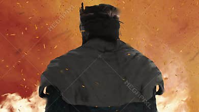 A king with a Crown Standing in a Middle of a Fire