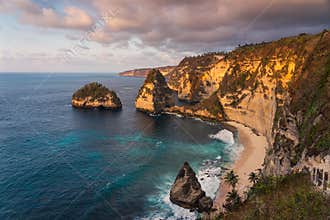 Diamond beach in a beautiful morning sunrise, Nusa Penida island near Bali island, Indonesia