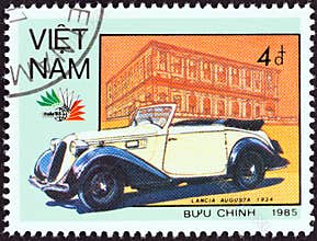 VIETNAM - CIRCA 1985: A stamp printed in North Vietnam shows Lancia Augusta, 1934, circa 1985.