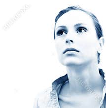 Pensive Woman Blue Tint