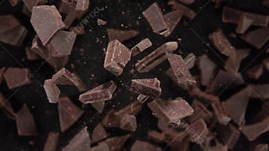 Chocolate pieces explosion. Slow Motion 500fps