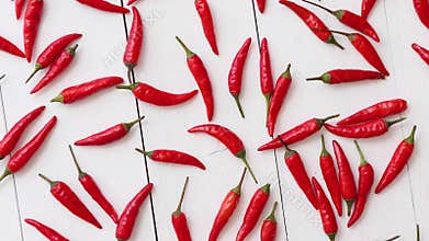 Spining in Slow Motion Red hot little chili peppers pattern isolated on white
