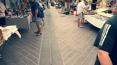 Nice Monday Antique market panning up the path to the market.