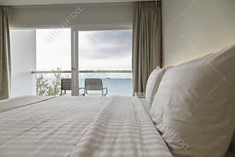 Close up pillows and bed view from deluxe room
