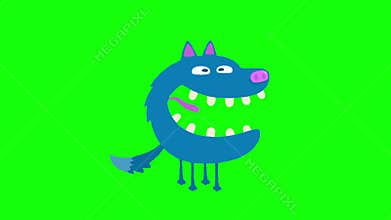 Cartoon funny animation character on isolated background. Crazy wolf.