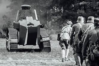 A staging of a military camp from World War I