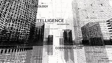 4k seamless loop Big Data Digital City,artificial intelligence Tag Word Cloud.